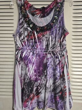 B.L.E.U. Purple Print Embellished Tank Top